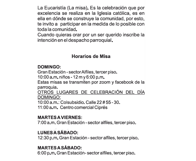 Información Eucarístias