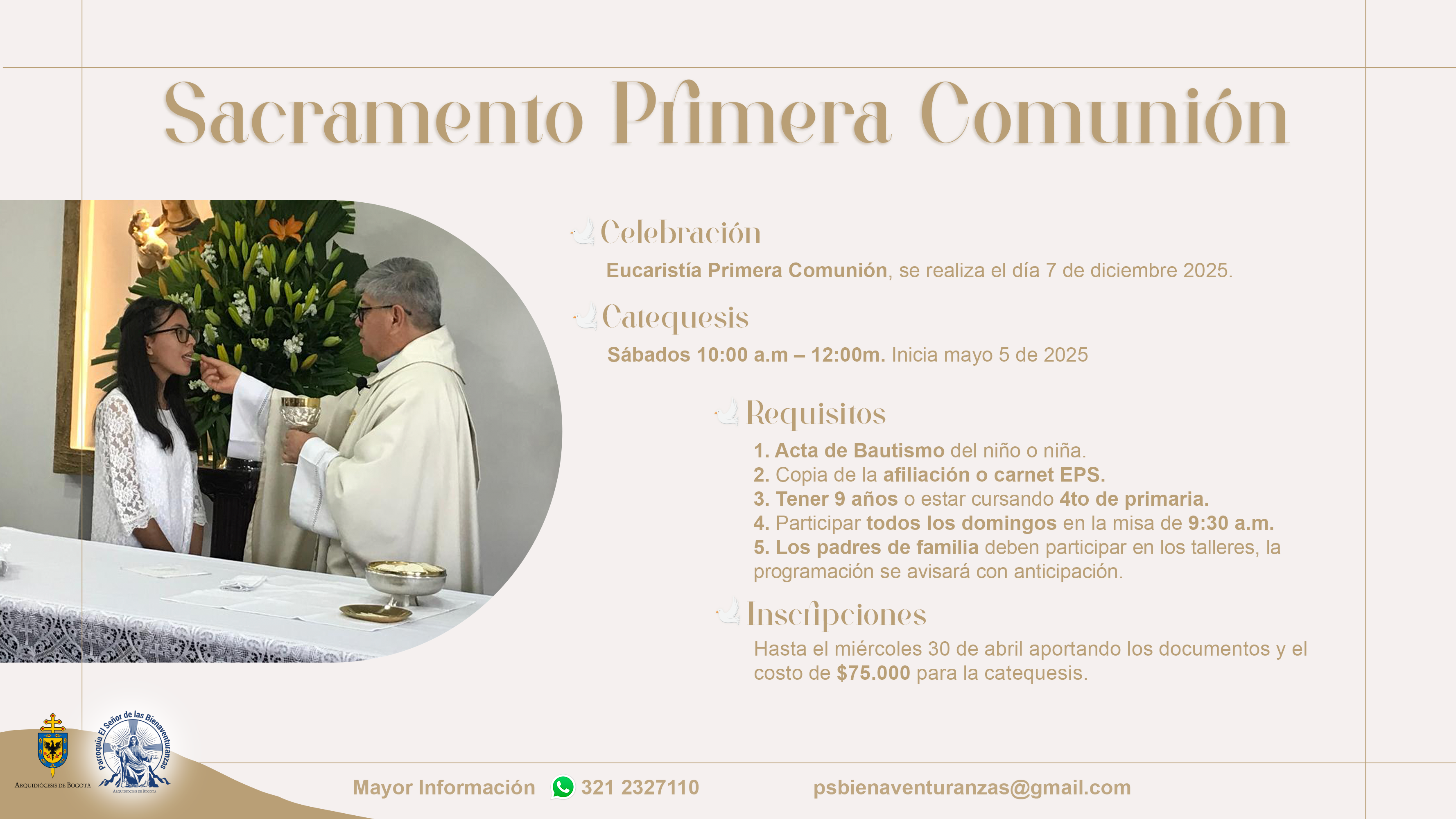 Sacramento de la Primera Comunión información 2025 